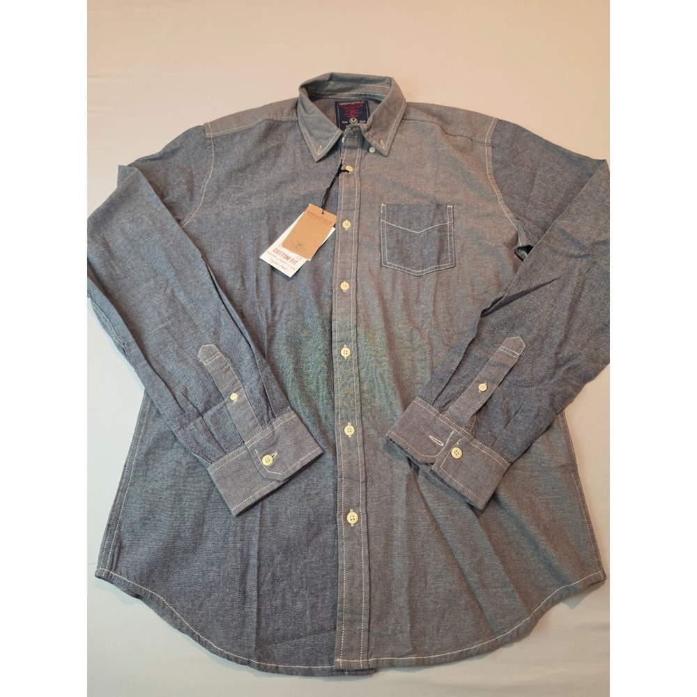 Springfield Mens Custom Fit Cotton Button Down Shirt Gray Long Sleeve Size M NWT